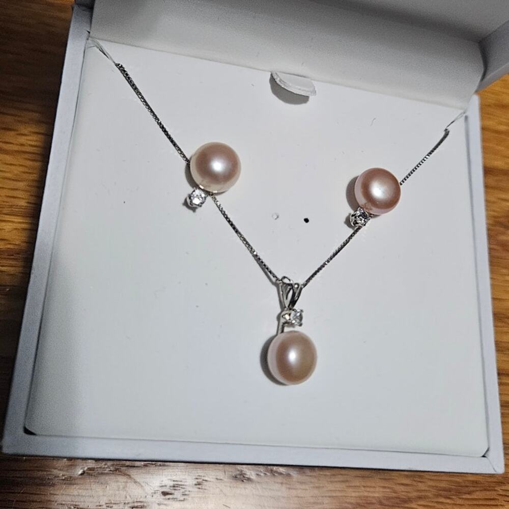 Macy's Set Cultured Freshwater Pearl & Topaz Accent Pendant Necklace & Earrings